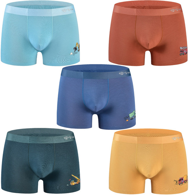 럭키차일드 프리미엄 텐셀 모달스판 남아용 중장비 디노합체 카봇 무봉제 사각팬티 드로즈 5종세트 아동 어린이 유아 키즈 팬티 3세부터12세이상