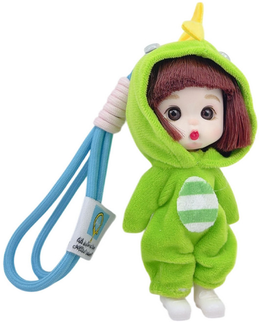 토이즈데이 애니멀룩 러블리돌 투명 파우치 키링 구슬 스트랩 포함 가방고리, 1개, 공룡룩, 13.5cm