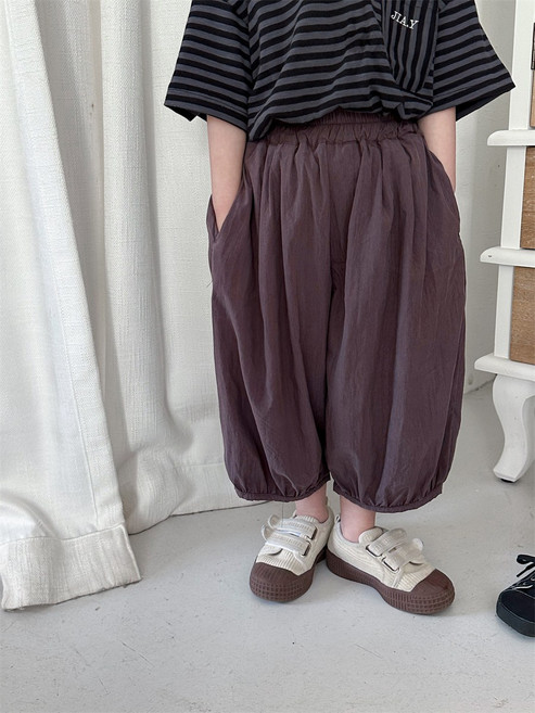 夏季新款男童純色天絲燈籠褲女寶寶寬鬆九分褲防蚊褲, 110cm