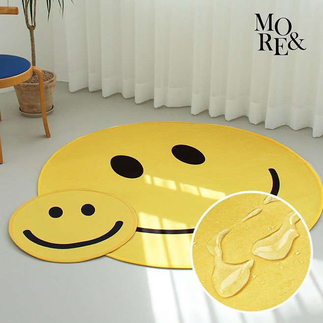 모어앤홈 국내생산 원형 스마일 극세사 방수러그