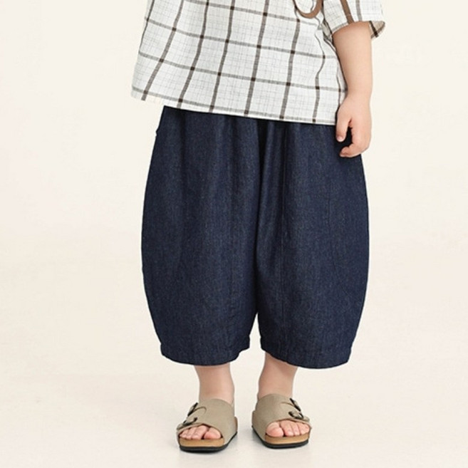 구빠방 아동 공용 벌룬 통팬츠 와이드 밴딩 바지 데님 팬츠