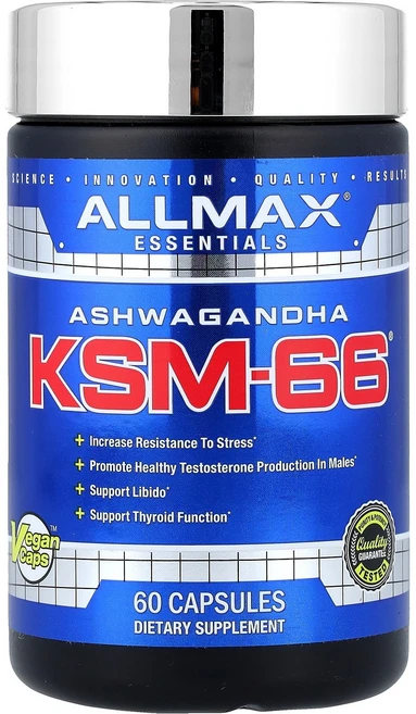 ALLMAX 에센셜 아슈와간다 KSM-66® 캡슐 60정(캡슐 1정당 300mg) ALLMAX (올맥스), 1개, 1개 - 쿠팡