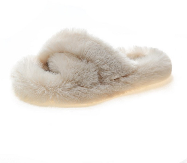 가을 겨울 털 슬리퍼를 신는 여성 가을 겨울 토끼털 크로스 면 슬리퍼 통굽 슬리퍼 기모 보온털 슬리퍼