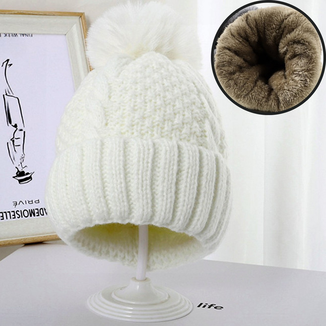 벨루빈 내부 기모 방울 털 모자 니트 비니 방한모자