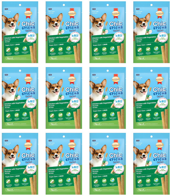 스마트하트 칙스틱 강아지 노령견 소프트 져키 간식 4p, 혼합맛(닭고기/야채), 60g, 12개