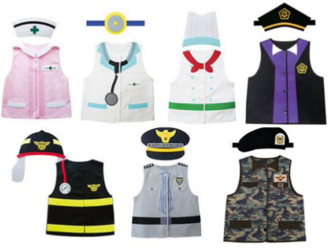 청양 펠트 직업별 역할 놀이 의상 세트 경찰 소방관 의사 간호사 요리사 환자 법관 군인 우체국 마트, 마트계산원, 1개