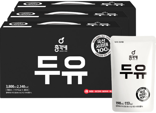 총각네 검은콩 두유, 190ml, 60개