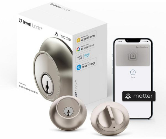 Level 레벨 락 플러스 WiFi 데드볼트 스마트 세계에서 가장 작은 애플 홈 키 어디서든 잠금해제 가능 iOS 및 Android용 앱 알렉사 구글 홈과 호환 무광 블랙, Lock+ with Matter, Satin Nickel, 1개