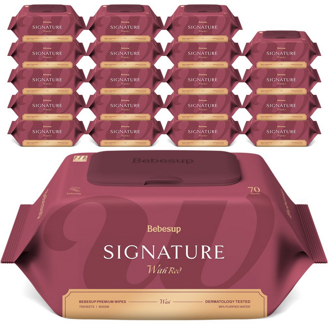 베베숲 시그니처 위드레드 영유아물티슈 캡형, 80g, 70매, 20개