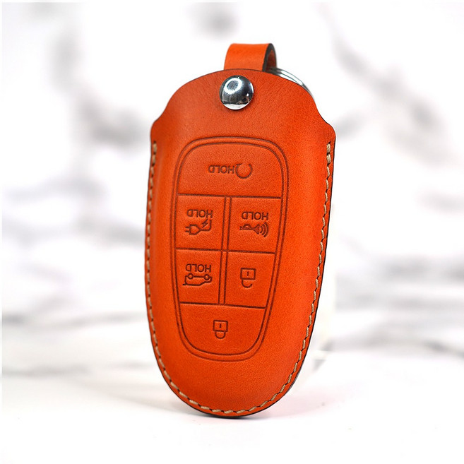 테찌 현대자동차 아이오닉5 호환 스마트키 가죽케이스 6버튼 8버튼 키홀더 키링 차키 커버, HUN04(6버튼), 오렌지