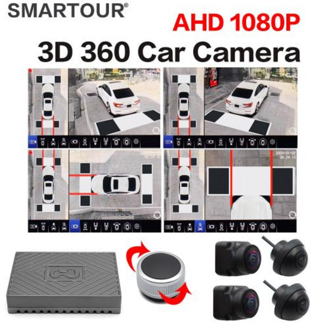 어라운드뷰 모니터 SMARTOUR 모든 어라운드 뷰 360 도 버드 3D 자동차 서라운드 파노라마 순환 검토 DVR 녹음기 1080P, 3)Package 3