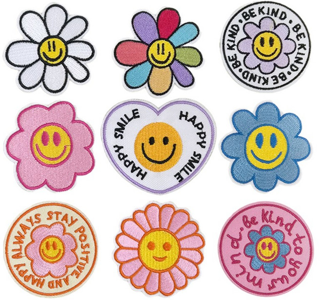 리빙키 스마일 꽃 와펜 패치 마크 열접착 9종 세트 H-03