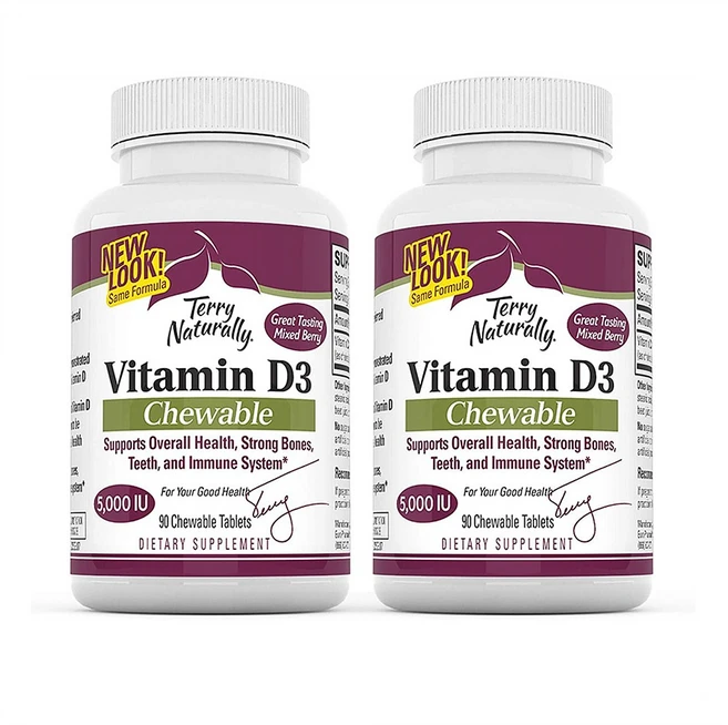 Terry Naturally 테리 내추럴리 비타민 D3 90츄어블 타블렛 2팩, 90정 - 쿠팡