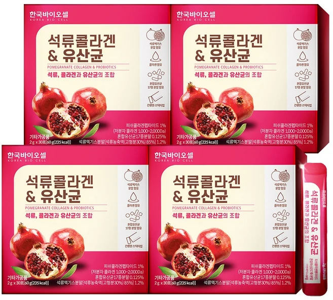 한국바이오셀 석류콜라겐 & 유산균, 60g, 4개 - 쿠팡