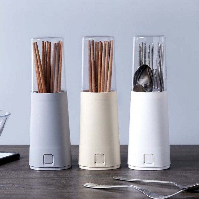 데일리공감 스탠드형 뚜껑있는 물빠짐 북유럽 수저통 다용도 꽂이 포크보관함, 화이트1베이지1그레이1, 3개