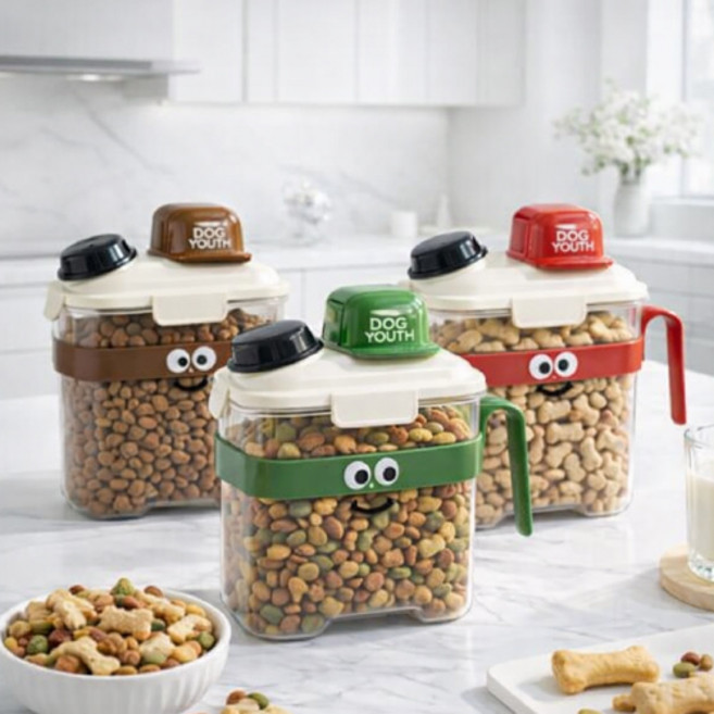 히야펫 강아지 사료통 스마일 모자캡 대용량 밀폐 보관 용기, 1개, 3600ml, 브라운