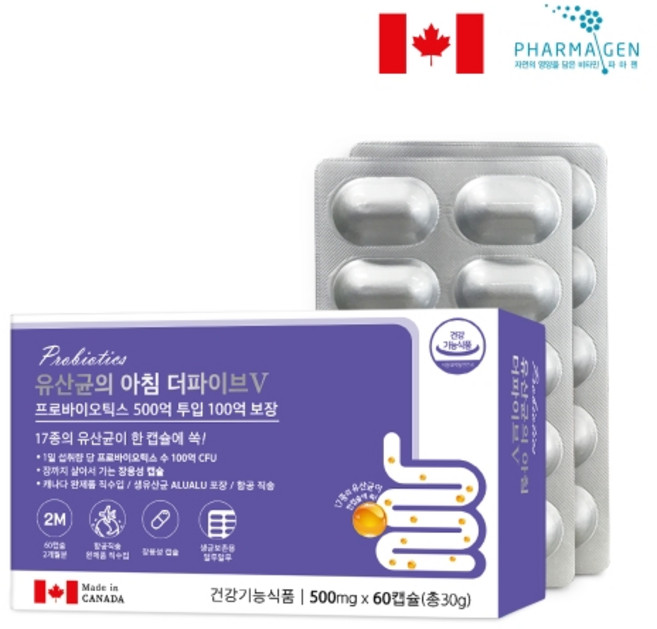유산균의 아침 더파이브V 500mg, 60정, 1개