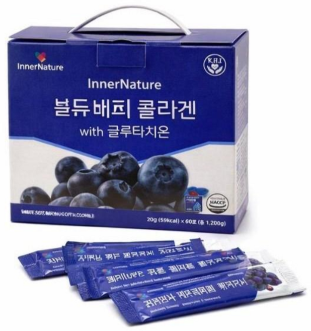 이너네이처 저분자 피쉬콜라겐 5000mg 489Da 블루베리 글루타치온 젤리스틱 식품 60포, 1.2kg, 1개