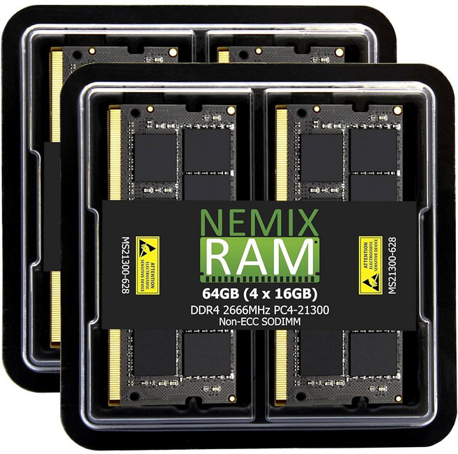 네믹스 램 32GB (2X16GB) DDR4 2666MHZ PC4-21300 2Rx8 1.2V CL19 260핀 비완충 SODIMM 키트 노트북 메모리, 8 64GB (4X16GB) DDR4 2666MHZ S