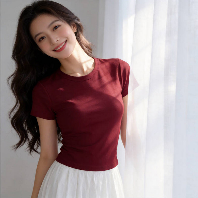 短版上衣女裝衣服大尺碼短袖瑜伽運動休閒圓領涼感T恤吸濕排汗顯瘦冰絲小香風五分袖韓版寬版防曬透氣上衣重磅厚磅t恤襯衫羽球衣
