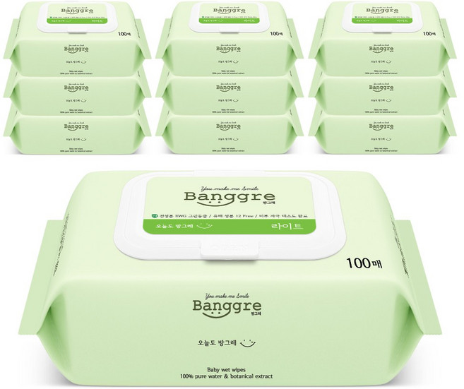 방그레 라이트 물티슈 캡형 40gsm, 100매, 10개