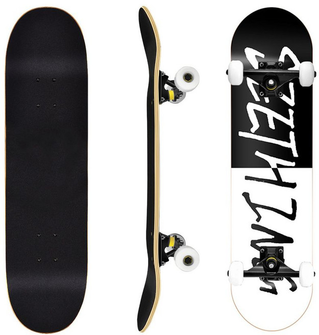 專業成人兒童滑板 四輪楓木板 初學者滑板 雙翹板 造型滑板, 專業車線輪-黑白, 1個