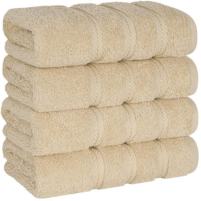 American Soft Linen 욕실용 럭셔리 수건 600 GSM 100% 면 4피스 터키산 워시 천 세트 몸과 얼굴용 33 x 33cm13 13인치 부드러운 걸레 라, 16x28" Hand Towel Set_155742, Beige, 4