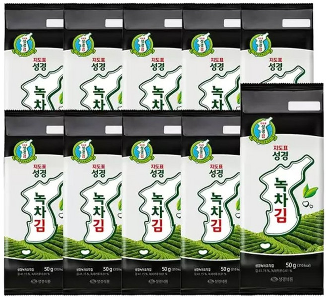 성경김 녹차김 재래김 식탁김 온가족 김반찬 넉넉한양 50g 10개