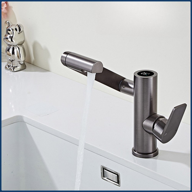 360 도 회전식 리프트 단일 거치대 대야 수도꼭지 다기능 스트림 분무기 욕실용 온수 냉수 세면기, BF0005-5-Grey, G1/2, 1개