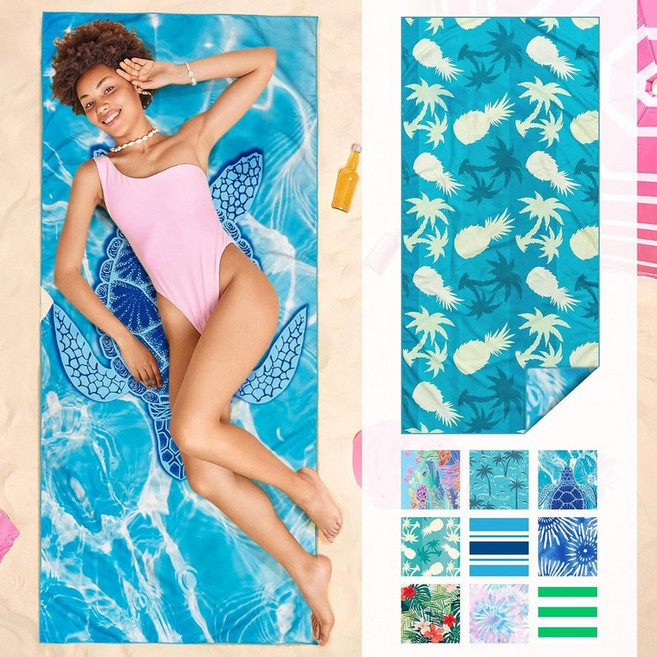 여행 풀을 위한 고그린 퀵 드라이 샌드 프리 비치 타월 흡수성 마이크로파이버 오버사이즈 요가 목욕 캠핑 스포츠 스타일리시한 독특한 선물 코코넛 트리, Sea Turtle_32"x71"