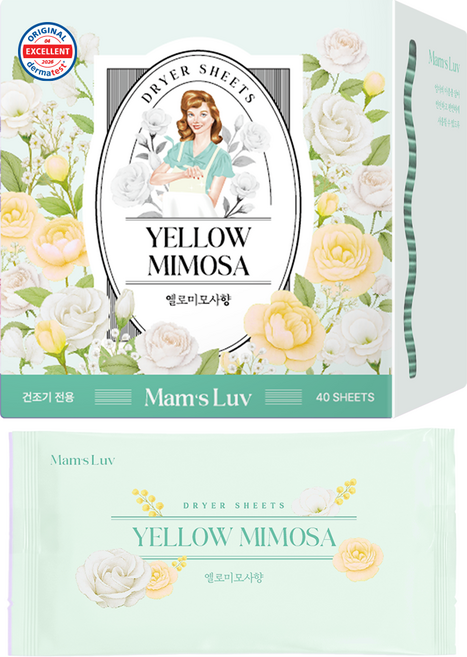 맘스럽 독일더마 퍼퓸 드라이시트 옐로우미모사 / 건조기용 낱개포장 섬유유연제 섬유유연시트 건조기시트, 1개, 40매입