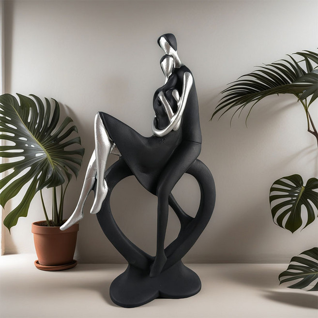 Sunwer [포옹 감성] 힐링 포옹 조형물 연인 가족 소품 감성 침대 협탁 장식 사무실 책상 데코 선물 추천, 흑실버