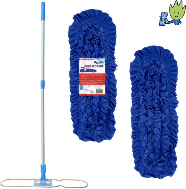미라클디포 국산 극세사 리스킹 걸레 60cm 90cm 105cm 2p + 고급 2단 판자루, 1세트, 블루
