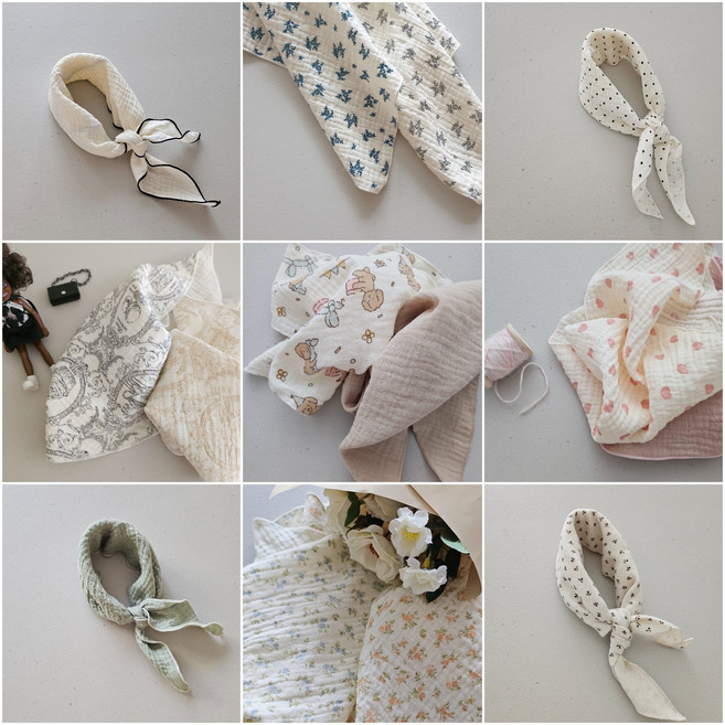 순면100% 국내산 2p 세트 아기 목수건 스카프 스카프빕 유아 아동 어린이 키즈