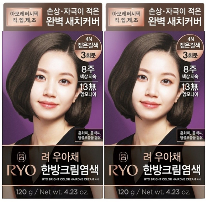 려 우아채 멋내기 새치 염색제, 짙은갈색(4N), 2개