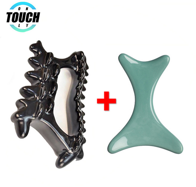 1+1 휴대용 도자기 괄사기 목어깨 종아리 두피 얼굴 괄사 마사지 안마기, 블랙+청색, 1개