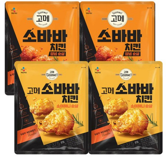 고메 소바바치킨 순살 (소이허니2+양념2), 4개, 375g