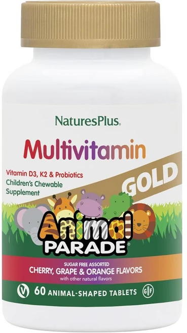 영국 네이처스플러스 NaturesPlus Animal Parade GOLD 애니멀 퍼레이드 골드 어린이 멀티비타민 츄어블, 5개, 60정 - 쿠팡