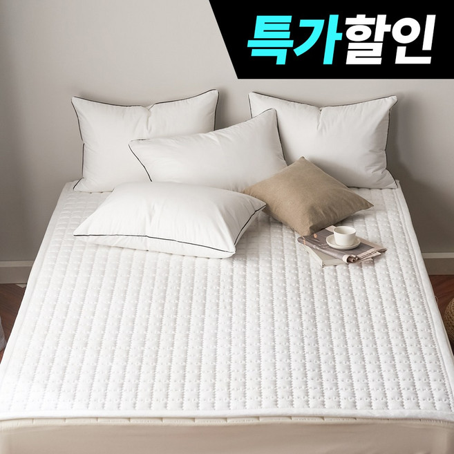 국내제조 띵스룸 블랙라인 100수 고밀도 순면 알러지케어 고정밴드 침대패드, 블랙라인 화이트