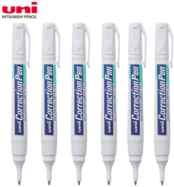 미쓰비시 UNI 유니 커렉션 수정액 Correction Pen CLP-300N 낱개 필기수정액 학용품, 6개, 8ml