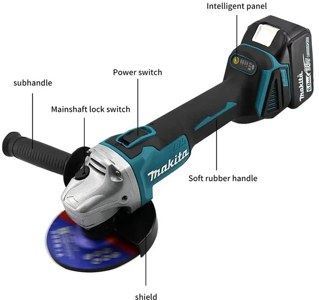 마키타 DGA404 100mm 18V 브러시리스 전기 앵글 그라인더 리튬 무선 금속 목재 연마 절단 전동 공구, [01] 100MM(No battery)