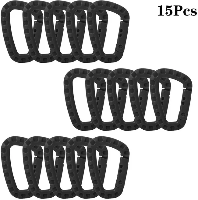 프린 5/10/15Pcs 플라스틱 Carabiner 클립 야외 캠핑 하이킹 ToolsKe ain D 모양 하드 스프링 스냅 기어, 15Pcs