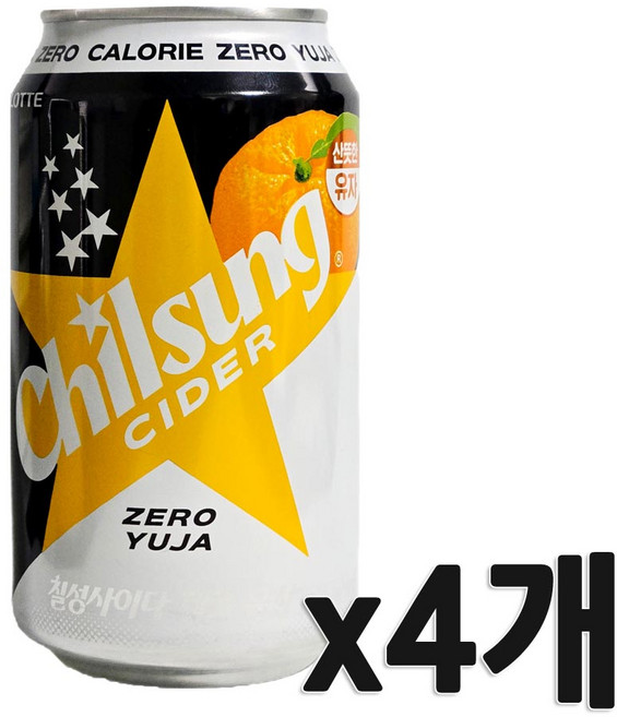 칠성사이다 제로 유자, 4개, 355ml