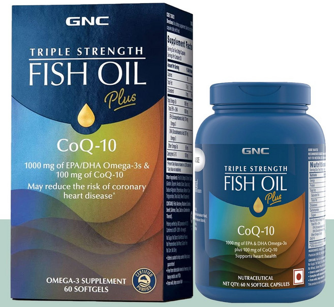GNC 트리플 스트렝스 피쉬 오일 플러스 60캡슐 코큐텐 코엔자임Q10 오메가3 EPA, 60정, 1개