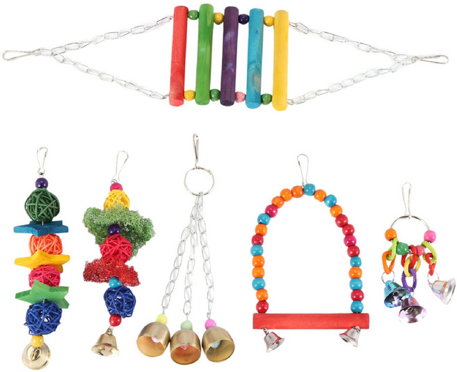 6 팩 버드 스윙 장난감 - 앵무새 해먹 벨 장난감 Budgie Parakeets Cockatiels Conures and Love Birds, 하나, 무작위 색상
