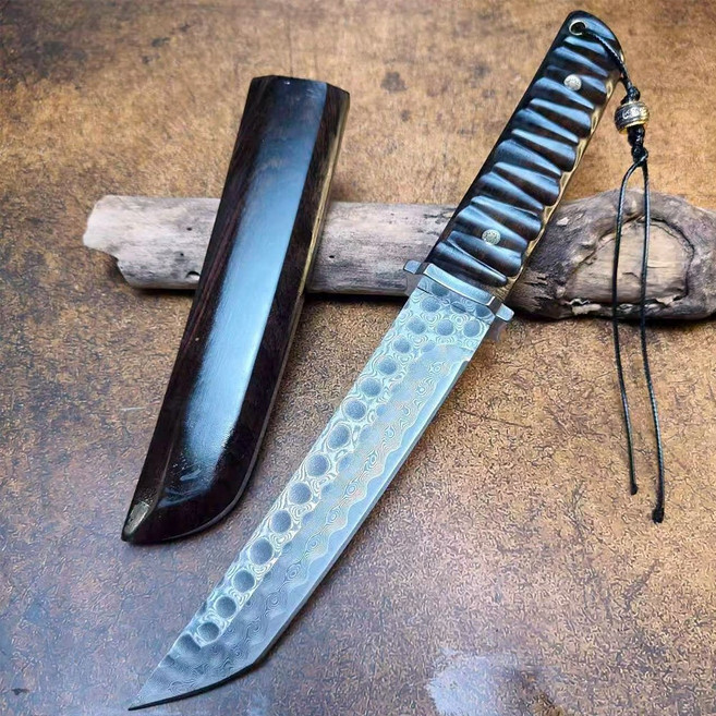 흑단 칼집 카타나 레인드롭 다마스커스 칼 KJ184 나이프 캠핑 수집용 칼, 1개