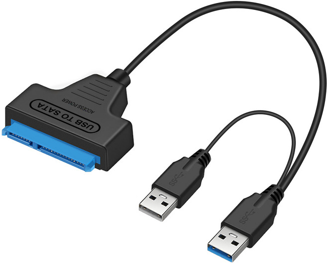 듀얼헤드 USB-A타입 3.0 to SATA 2.5형/3.5형 DC전원 공급 포트 보조전원 변환 케이블, 1개, 블랙, 24cm