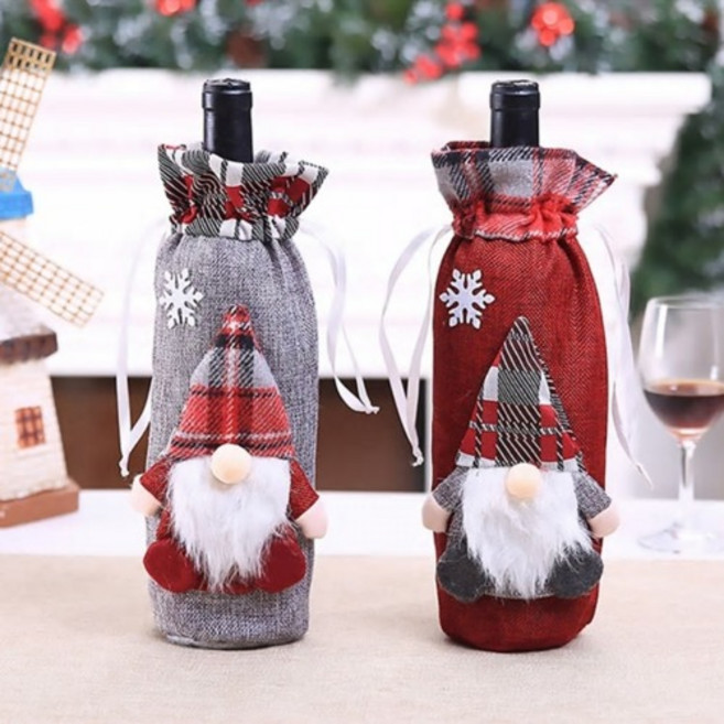 크리스마스 파티 와인 장식 커버 파우치 테이블 데코 와인병 싸개 주머니 클로스 곰돌이, 1개