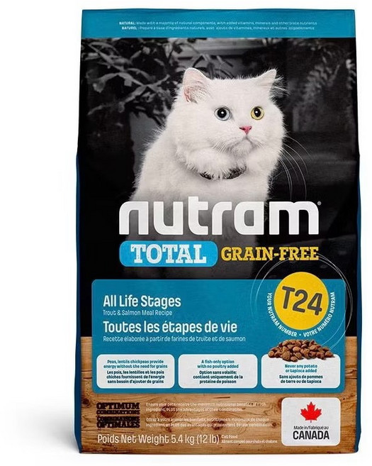 Nutram 紐頓 無穀貓飼料 T24 鱒魚鮭魚配方 全齡貓適用 呵護腸胃, 1.13kg, 鮭魚, 1包