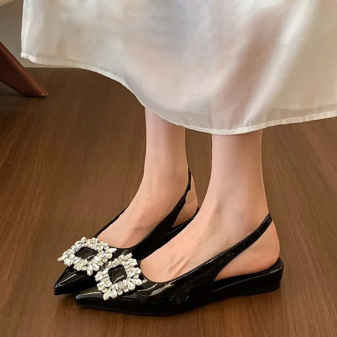 AURALA 여성 프렌치 뾰족 로우힐 샌들 웨지힐 토캡 출근용 샌들 단화 3cm